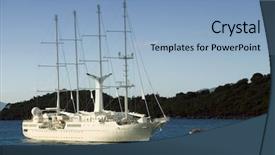  Presentation with cruise ship - Presentation featuring retirement invitation - wind-powered cruise ship anchored background and a light blue colored foreground