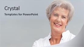  Presentation with active seniors senior e - Slide set with retirement ladies - active and happy senior woman background and a  colored foreground