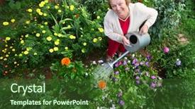  Presentation with woman - Beautiful PPT theme featuring retirement ladies - closeup of mature caucasian smiling backdrop and a tawny brown colored foreground