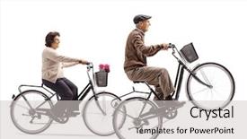  Presentation with bicycles - Theme having retirement ladies - elderly woman and an elderly background and a light gray colored foreground