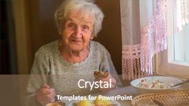  Presentation with elderly home - Audience pleasing presentation consisting of retirement ladies - elderly woman dines at home backdrop and a coral colored foreground