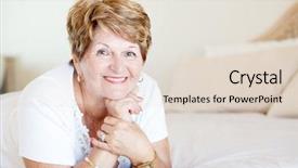  Presentation with bed - Slides having retirement ladies - happy senior woman lying background and a  colored foreground