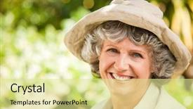  Presentation with camera - Presentation theme having retirement ladies - pretty senior woman looking background and a blonde colored foreground