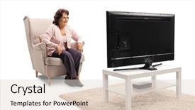  Presentation with television watching - Amazing presentation theme having retirement ladies - senior lady sitting backdrop and a light gray colored foreground