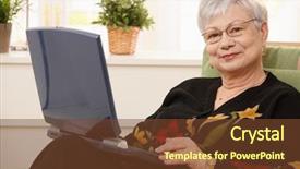  Presentation with elderly holding pills - Beautiful presentation theme featuring retirement ladies - smiling elderly lady holding laptop backdrop and a  colored foreground