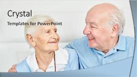  Presentation with seniors - Theme enhanced with retirement partnership - happy couple seniors background and a  colored foreground