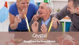  Presentation with birthday - Beautiful theme featuring retirement party baloons - senior man celebrating birthday backdrop and a coral colored foreground