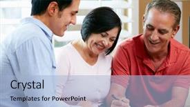  Presentation with senior couple - Cool new PPT layouts with retirement plan - financial advisor talking to senior backdrop and a light blue colored foreground