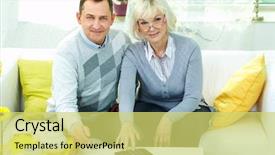  Presentation with wife - Slide set having retirement plan - portrait of mature man background and a yellow colored foreground