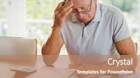  Presentation with home documents - PPT theme consisting of retirement saving - worried senior man with tax background and a coral colored foreground