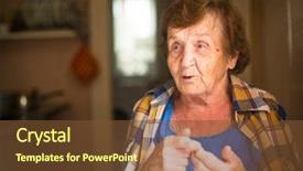  Presentation with talk - Beautiful PPT theme featuring retirement speech - elderly woman sitting and talk backdrop and a tawny brown colored foreground