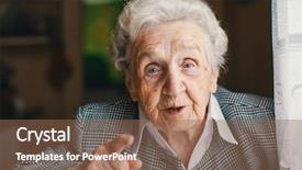 Presentation with talk - Beautiful theme featuring retirement speech - elderly woman sitting and talk backdrop and a violet colored foreground