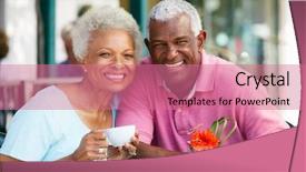  Presentation with snack - Presentation theme consisting of retirement tea - senior couple enjoying snack background and a coral colored foreground