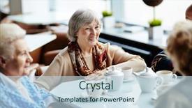  Presentation with cafe - Presentation theme having retirement tea - senior woman sitting in cafe background and a sky blue colored foreground