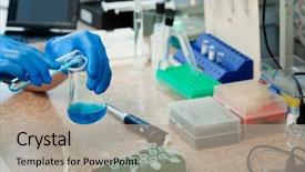  Presentation with lab test - PPT theme featuring biotech laboratory - scientist with test tubes background and a light gray colored foreground