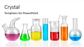  Presentation with set of sauces in white - Cool new slide deck with retorts - set of laboratory glassware backdrop and a white colored foreground