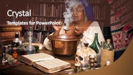  Presentation with smoking - Presentation design featuring retorts - vintage alchemist adding herbs background and a tawny brown colored foreground