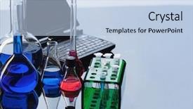  Presentation with brake the glass voice - PPT layouts consisting of retorts - retort on glass table background and a light blue colored foreground