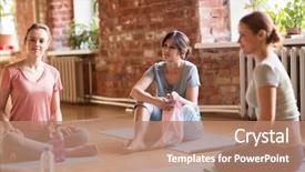  Presentation with healthy people - Colorful slide deck enhanced with retreat - fitness people and healthy lifestyle backdrop and a coral colored foreground