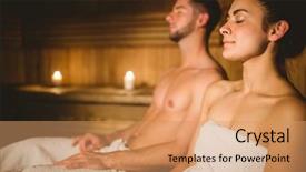  Presentation with together - Beautiful slide set featuring retreat - happy couple enjoying the sauna backdrop and a coral colored foreground