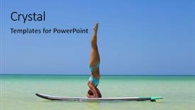  Presentation with retreat - Presentation theme featuring retreat - woman practicing sup yoga background and a light blue colored foreground