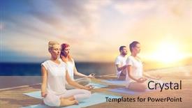  Presentation with healthy people - Cool new PPT theme with retreat - yoga and healthy lifestyle concept backdrop and a coral colored foreground