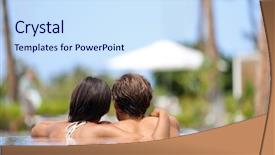  Presentation with luxury travel - Beautiful presentation theme featuring retreat beach destination luxurious hotel backdrop and a sky blue colored foreground