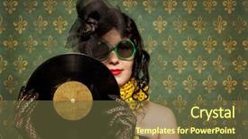  Presentation with happy image - Presentation design having retro 1950 - happy woman with a vinyl background and a tawny brown colored foreground