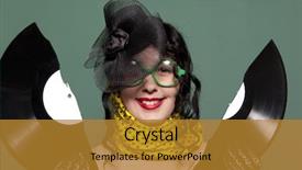  Presentation with 1950s style - Slides consisting of retro 1950 - happy woman with a vinyl background and a gold colored foreground