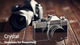 Presentation with camera - Theme consisting of retro and dslr camera background and a tawny brown colored foreground