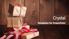  Presentation with boxes - PPT theme having retro banner - christmas gift boxes on wooden background and a tawny brown colored foreground