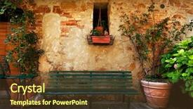  Presentation with old house - Theme with retro bench outside old italian background and a tawny brown colored foreground