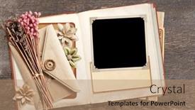  Presentation with vintage book - Slides with retro-book-with-photo-dry background and a coral colored foreground