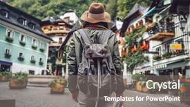  Presentation with collage of retro camera - PPT theme having retro camera in an alpine background and a gray colored foreground