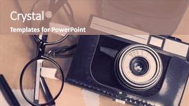  Presentation with retro - Audience pleasing presentation design consisting of retro camera on table backdrop and a coral colored foreground