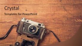  Presentation with old wood - PPT layouts enhanced with retro camera on wood table background and a coral colored foreground