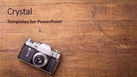  Presentation with vintage retro - Beautiful PPT layouts featuring retro camera on wood table backdrop and a coral colored foreground