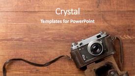  Presentation with collage of retro camera - Audience pleasing presentation theme consisting of retro camera on wood table backdrop and a coral colored foreground