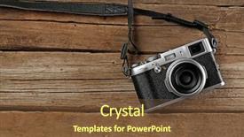  Presentation with retro - Slide deck with retro camera on wooden planks background and a tawny brown colored foreground