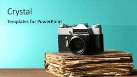  Presentation with old book cover by shakespeare - Cool new presentation theme with retro camera with old book backdrop and a arctic colored foreground