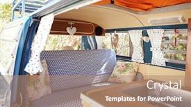  Presentation with open door - Slides consisting of retro camper van with door open to show interior background and a coral colored foreground