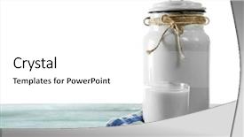  Presentation with white milk - Beautiful PPT theme featuring retro can for milk and glass of milk on wooden table on white background backdrop and a white colored foreground