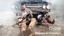  Presentation with garage car - Presentation featuring trade law legal concept with background and a ocean colored foreground.