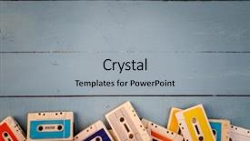  Presentation with cassette - PPT theme consisting of retro cassette tapes on wooden background and a light gray colored foreground