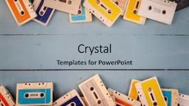  Presentation with cassette - Presentation design having retro cassette tapes on wooden background and a light gray colored foreground
