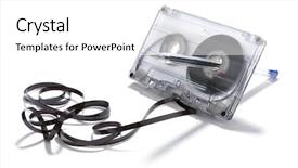  Presentation with cassette - PPT theme consisting of retro cassette with loose tape background and a white colored foreground