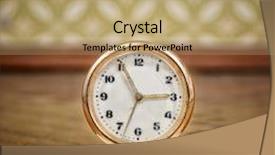  Presentation with vintage clock - Amazing presentation design having retro clock on the weathered wooden parquet floor in vintage room with old fashioned wallpaper backdrop and a coral colored foreground