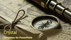  Presentation with compass map - PPT theme consisting of retro compass with old map and spyglass background and a tawny brown colored foreground