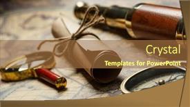  Presentation with compass map - Audience pleasing theme consisting of retro compass with old map and spyglass backdrop and a tawny brown colored foreground