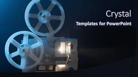  Presentation with film reels - PPT layouts consisting of retro-film-projector-with-8mm background and a navy blue colored foreground